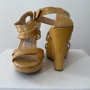 Nude Jimmy Choo Patent Leather Platform Wedges 36